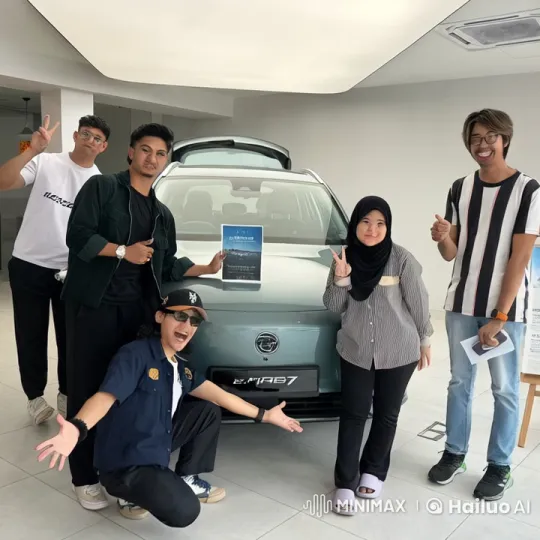 Young Adults Perform Kungfu Routine in Front of Car – AI Generated Video | Hailuo AI