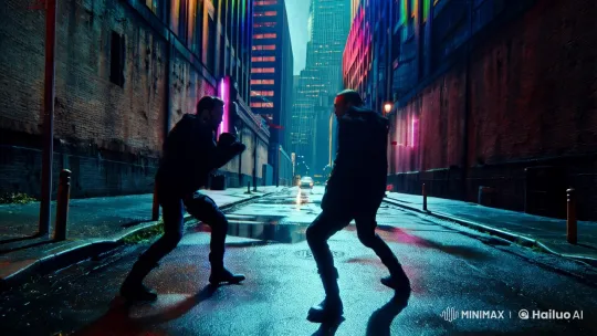 Urban Alleyway Fight: Dynamic Cinematography in a Dimly Lit Setting – AI Generated Video | Hailuo AI