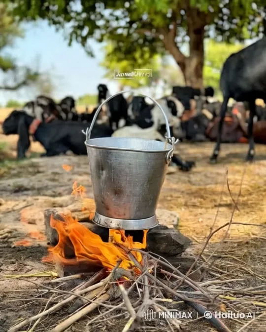 Rustic Countryside with Cows and Burning Bucket – AI Generated Video | Hailuo AI