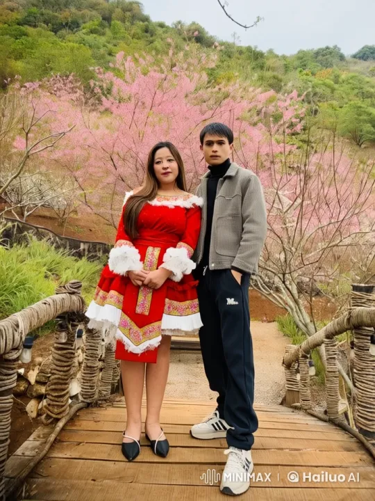 Cherry Blossom Bridge: Two Friends' Playful Fight – AI Generated Video | Hailuo AI
