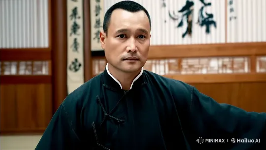 Martial Artist in Graceful Kungfu Jump at Dojo – AI Generated Video | Hailuo AI