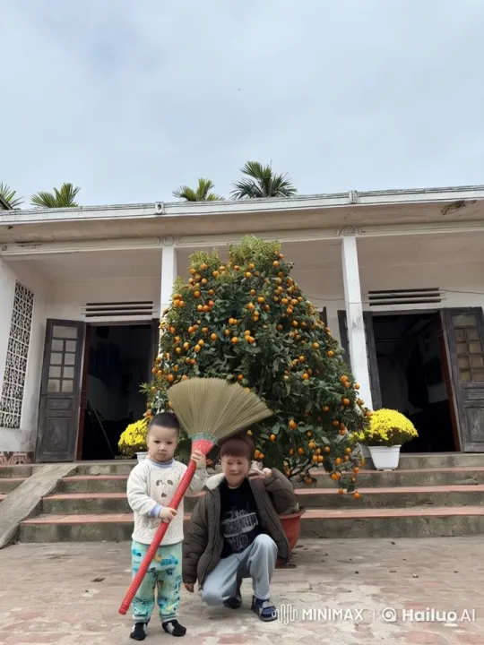 Child and Adult Bonding with Broom and Orange Tree – AI Generated Video | Hailuo AI