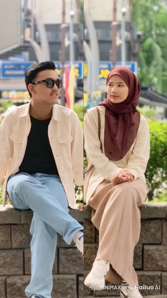 Young Couple Relaxing on Urban Stone Wall – AI Generated Video | Hailuo AI