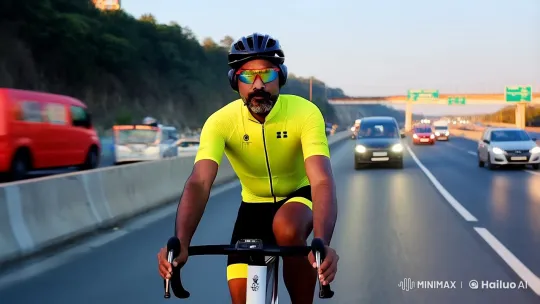 High-Speed Cycling on Highway: Focus on Determination – AI Generated Video | Hailuo AI