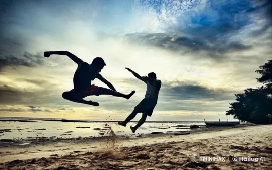 Intense Martial Arts Showdown on Dusk Beach – AI Generated Video | Hailuo AI