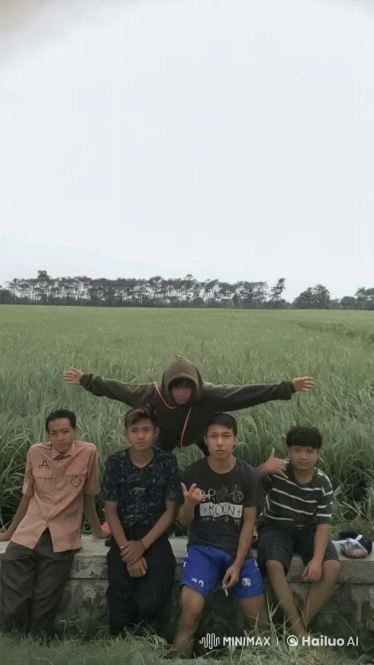 Five Friends Posed Cheerfully in a Field – AI Generated Video | Hailuo AI