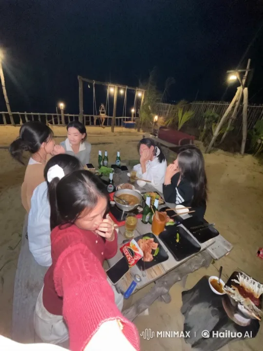 Night Beach Gathering with Surprise Kung Fu Display – AI Generated Video | Hailuo AI