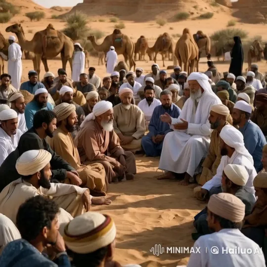 Desert Elders Discuss Cultural Wisdom Amidst Camels – AI Generated Video | Hailuo AI