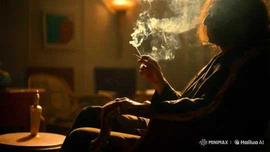 Intimate Golden-Hued Portrait of a Smoker – AI Generated Video | Hailuo AI
