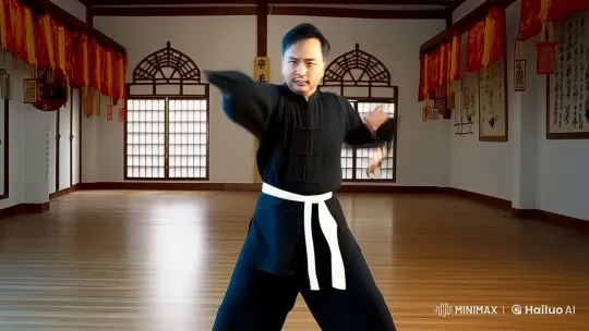 Martial Artist Demonstrates Graceful Kung Fu Techniques – AI Generated Video | Hailuo AI