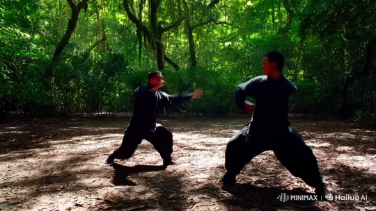 Kung Fu & Silat Duel in Verdant Forest Clearing – AI Generated Video | Hailuo AI