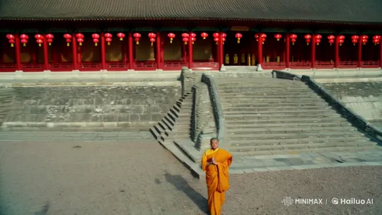 Monk in Tranquil Temple Courtyard – AI Generated Video | Hailuo AI