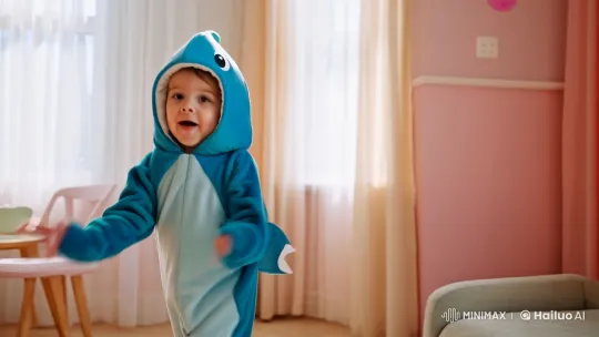Child in Shark Costume Dances with Joy – AI Generated Video | Hailuo AI