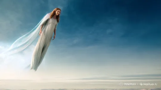 Spiritual Being Embraces Woman in Dreamlike Landscape – AI Generated Video | Hailuo AI