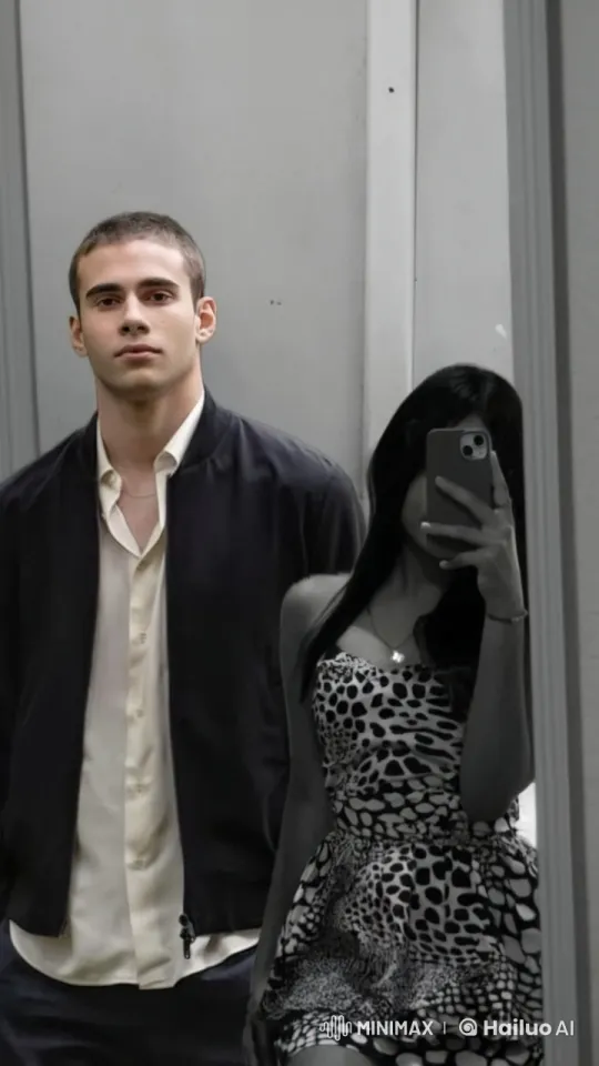 Couple Poses for Mirror Selfie in Cozy Embrace – AI Generated Video | Hailuo AI