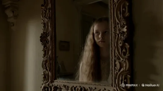 Girl's Contemplative Reflection in Antique Mirror – AI Generated Video | Hailuo AI