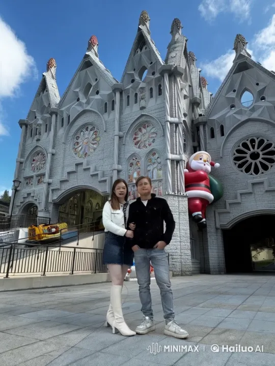 Playful Couple's Fight in Front of Cathedral-like Structure – AI Generated Video | Hailuo AI