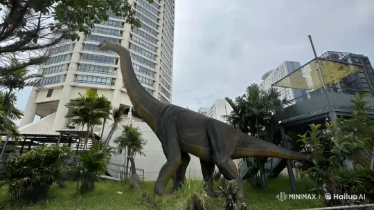 Dinosaur Statue Performs K-pop Dance in Urban Park – AI Generated Video | Hailuo AI