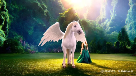 Enchanted Forest: Woman Meets Majestic Pegasus – AI Generated Video | Hailuo AI