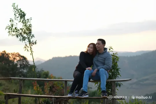 Casual Duo Performs Dynamic Kung Fu in Serene Mountains – AI Generated Video | Hailuo AI