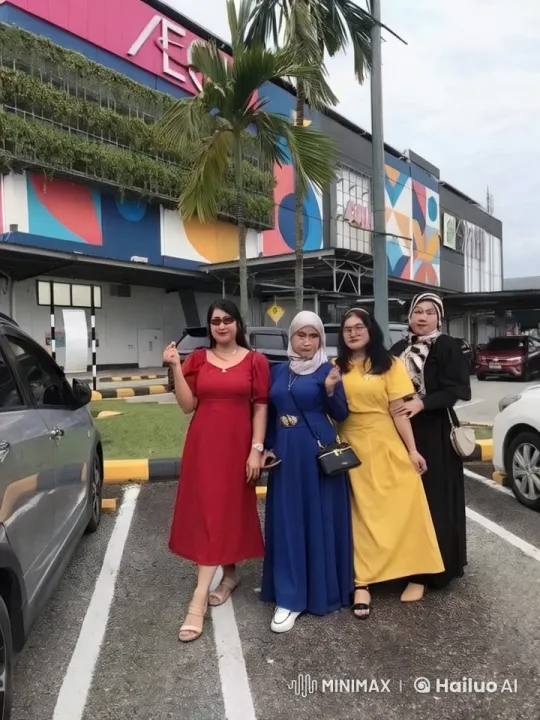 Women in Colorful Dresses Perform Kung Fu in Shopping Mall Parking – AI Generated Video | Hailuo AI