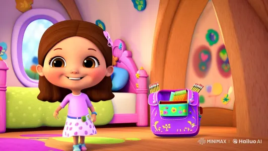 Magical Animated Scene: Child with Animated School Bag – AI Generated Video | Hailuo AI