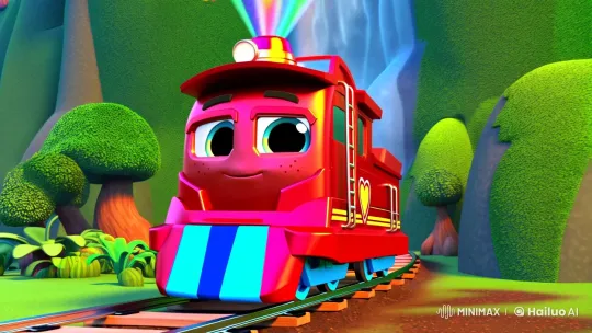 Colorful Train Meets Elephant Family in Lush Jungle Setting – AI Generated Video | Hailuo AI