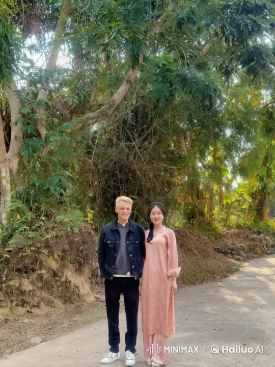 Couple Stands in Serene Path Amidst Lush Greenery – AI Generated Video | Hailuo AI