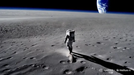 Astronaut's Graceful Moonwalk Amidst Cosmic Emptiness – AI Generated Video | Hailuo AI