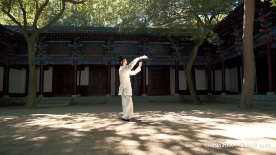 Traditional Kung Fu Display in Serene Courtyard – AI Generated Video | Hailuo AI