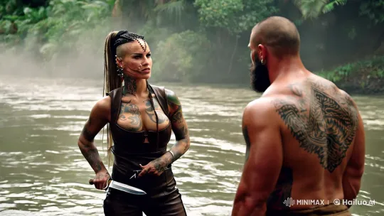 Powerful Woman and Man Confront in Mysterious Tropical Forest – AI Generated Video | Hailuo AI