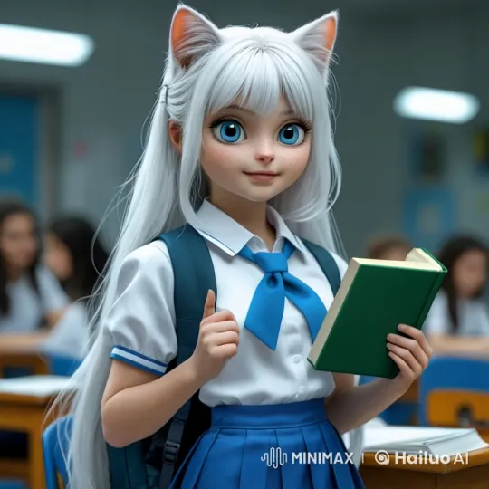 White-haired Student in Lively Classroom – AI Generated Video | Hailuo AI