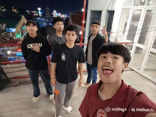 Friends' Playful Fight on a Festive Balcony – AI Generated Video | Hailuo AI