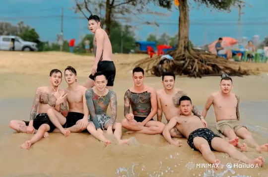 Beachside Kung Fu Display by Shirtless Men – AI Generated Video | Hailuo AI