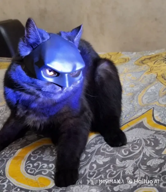 Black Cat with Blue Mask Shows Predatory Grace – AI Generated Video | Hailuo AI