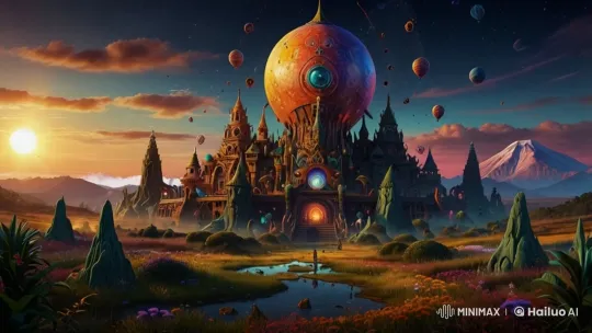 Enchanted Castle with Floating Orbs and Hot Air Balloons – AI Generated Video | Hailuo AI