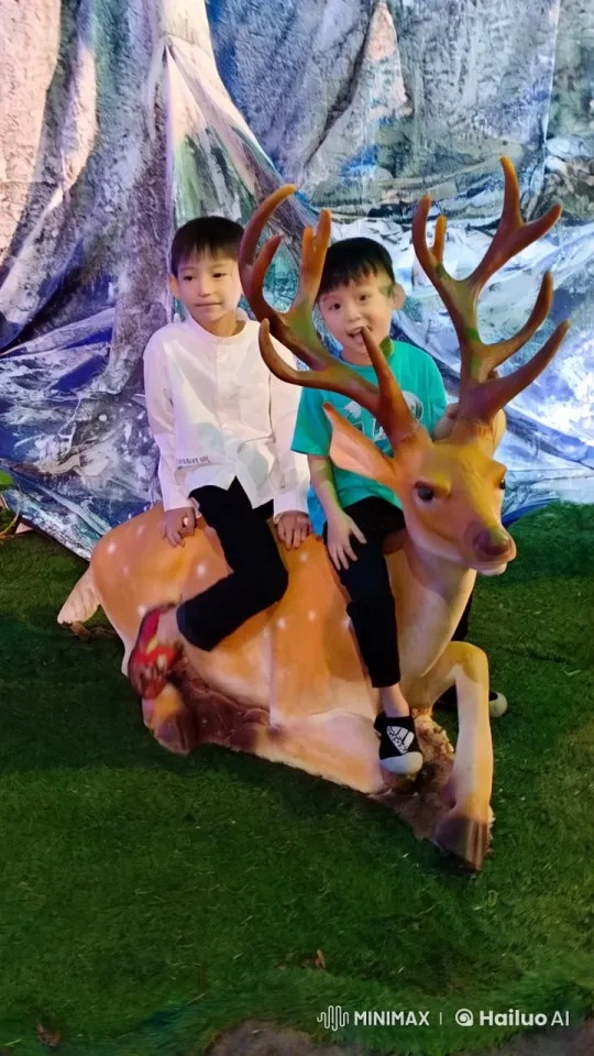 Children Play Fight on Life-Size Deer in Artificial Forest – AI Generated Video | Hailuo AI