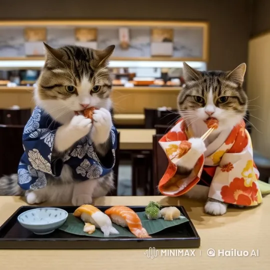 Cats on a Sushi Date in Live2D Animation – AI Generated Video | Hailuo AI