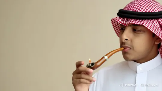 Young Man Reflects with Traditional Medwakh Smoking Pipe – AI Generated Video | Hailuo AI