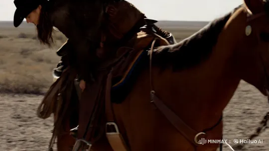 Female Cowboy: Graceful Descent in Vast Landscape – AI Generated Video | Hailuo AI