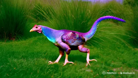 Surreal Encounter: Chicken-Lizard Creature in Verdant Landscape – AI Generated Video | Hailuo AI