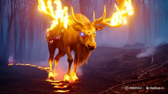 Cursed Forest's Flaming Undead Stag Terrorizes Scene – AI Generated Video | Hailuo AI