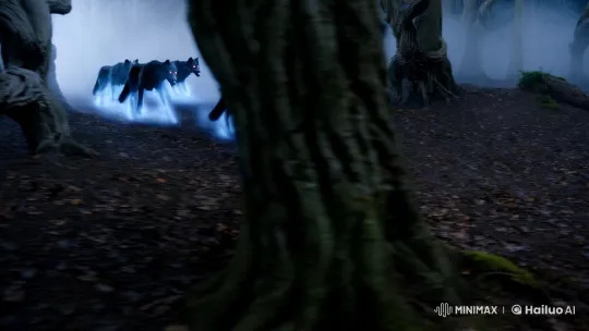 Eerie Black Zombie Wolves in Mysterious Forest Chase – AI Generated Video | Hailuo AI