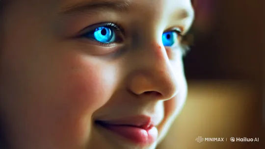 Girl's Eyes Glow with Enigmatic Light Amidst Cinematic Mastery – AI Generated Video | Hailuo AI