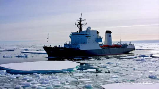Arctic Icebreaker Navigates Vast Frozen Ocean – AI Generated Video | Hailuo AI