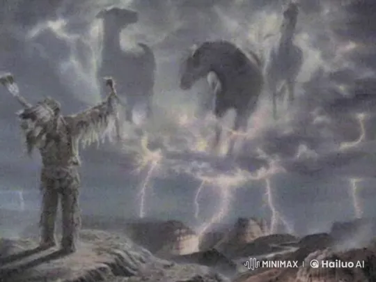 Indigenous Figure Dances with Storm Spirits in Surreal Desert – AI Generated Video | Hailuo AI