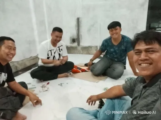 Four Individuals Playfully Mock Fighting in a Sparse Room – AI Generated Video | Hailuo AI
