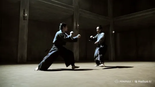Agile Fighters Engage in Intense Dojo Battle – AI Generated Video | Hailuo AI