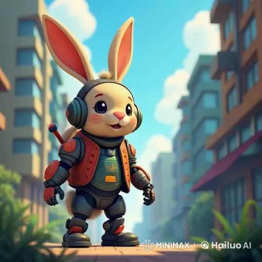 Whimsical Clown Rabbit in Urban Setting – AI Generated Video | Hailuo AI