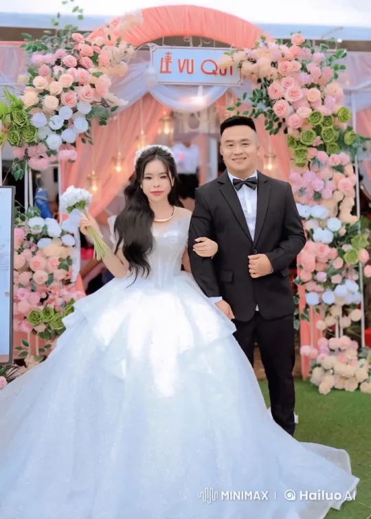 Wedding Couple's Impressive Kungfu Battle at Flower Arch – AI Generated Video | Hailuo AI